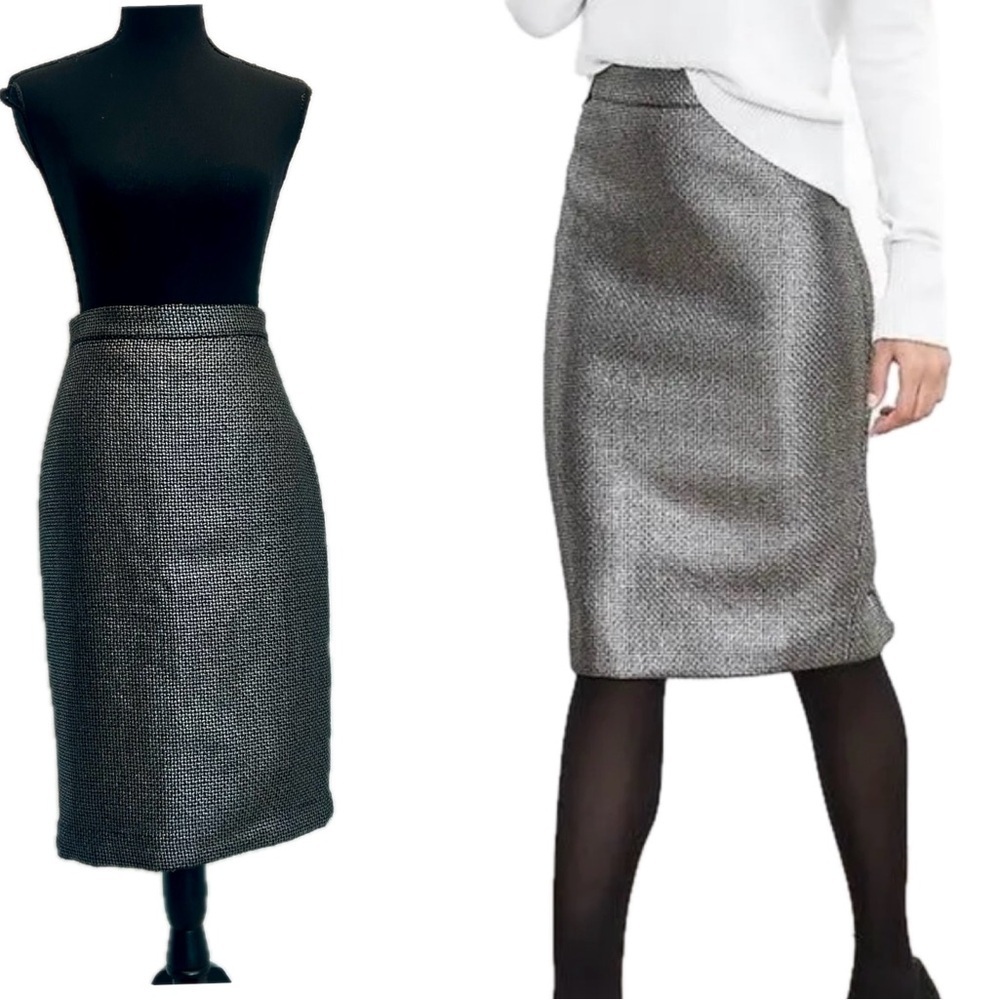 Banana Republic metallic gray silver tweed midi pencil skirt Sz 4
